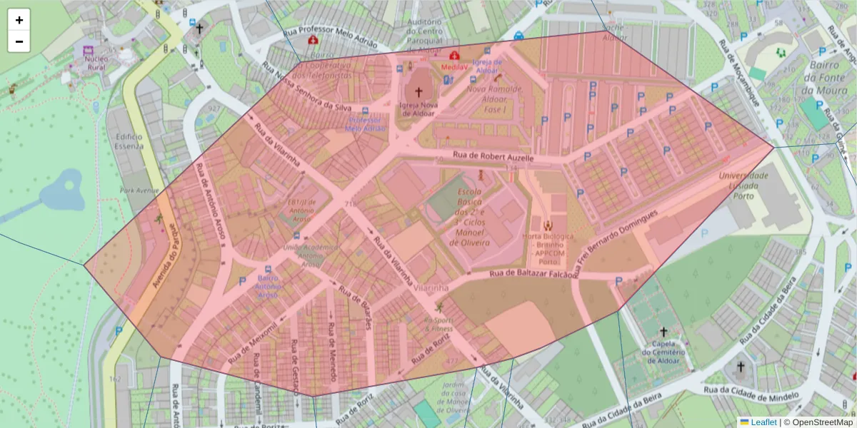 Mapa detalhado do código postal 4100-511 com limites, códigos postais vizinhos e agências dos correios
