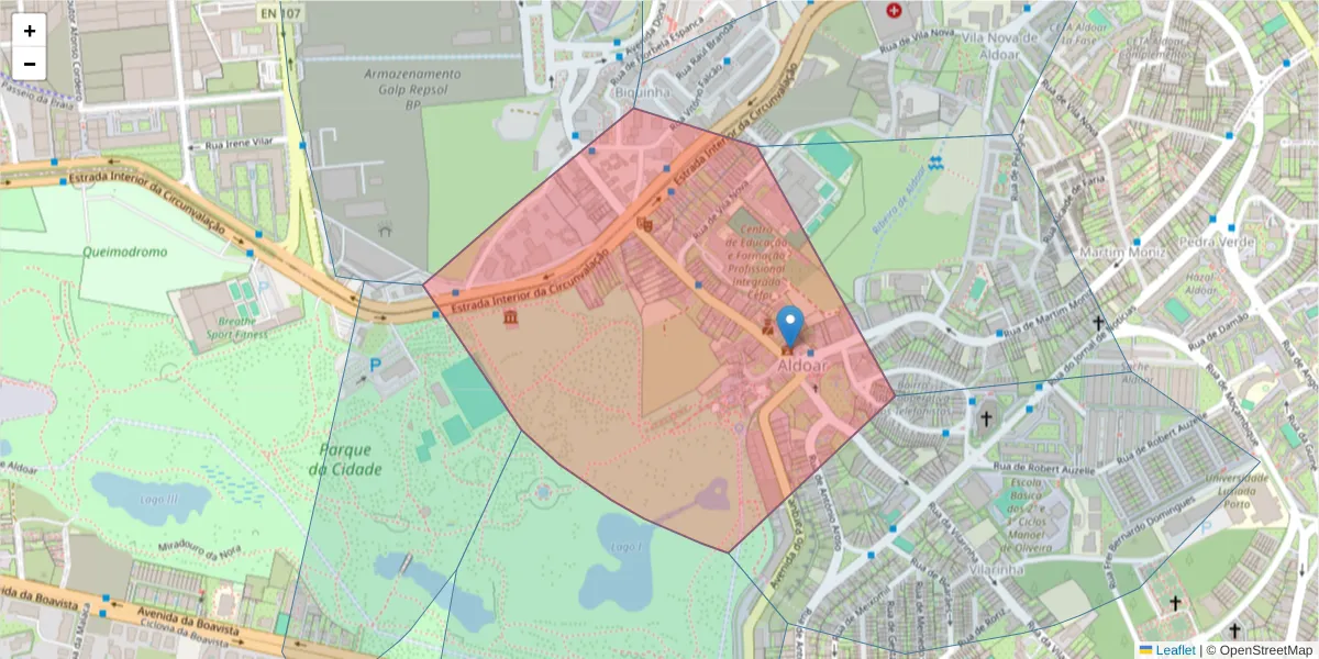 Mapa detalhado do código postal 4100-513 com limites, códigos postais vizinhos e agências dos correios