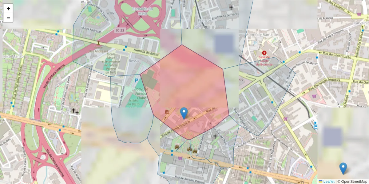 Mapa detalhado do código postal 4100-998 com limites, códigos postais vizinhos e agências dos correios