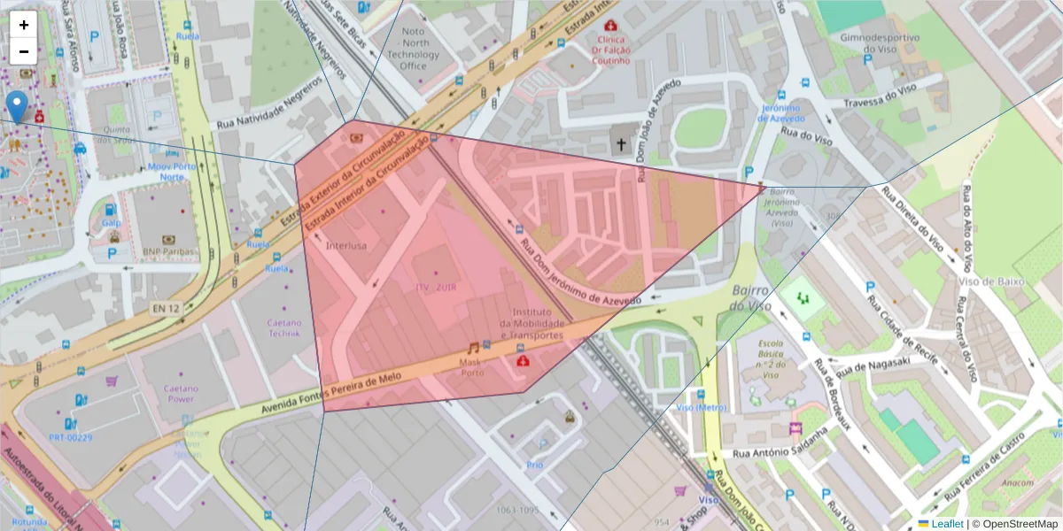 Mapa detalhado do código postal 4149-015 com limites, códigos postais vizinhos e agências dos correios