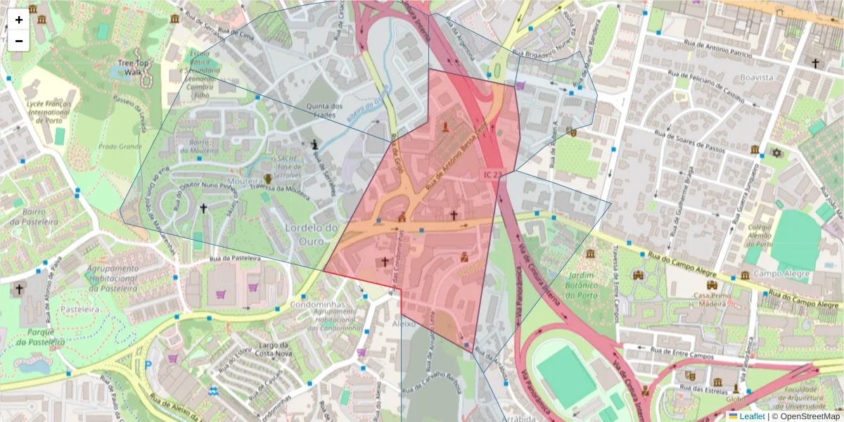 Mapa detalhado do código postal 4150-072 com limites, códigos postais vizinhos e agências dos correios