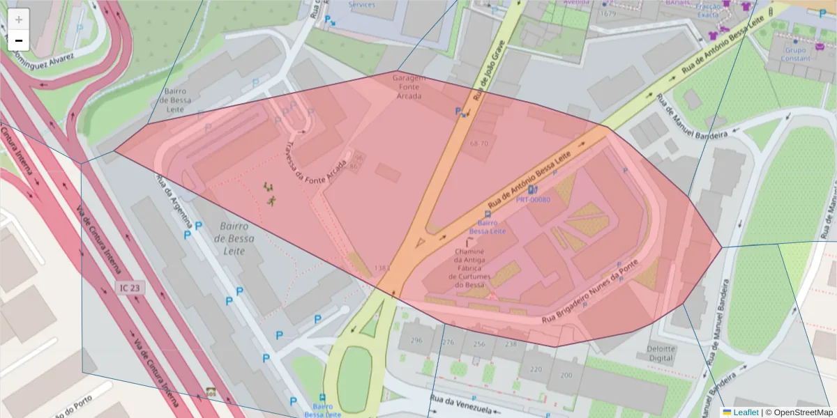 Mapa detalhado do código postal 4150-074 com limites, códigos postais vizinhos e agências dos correios