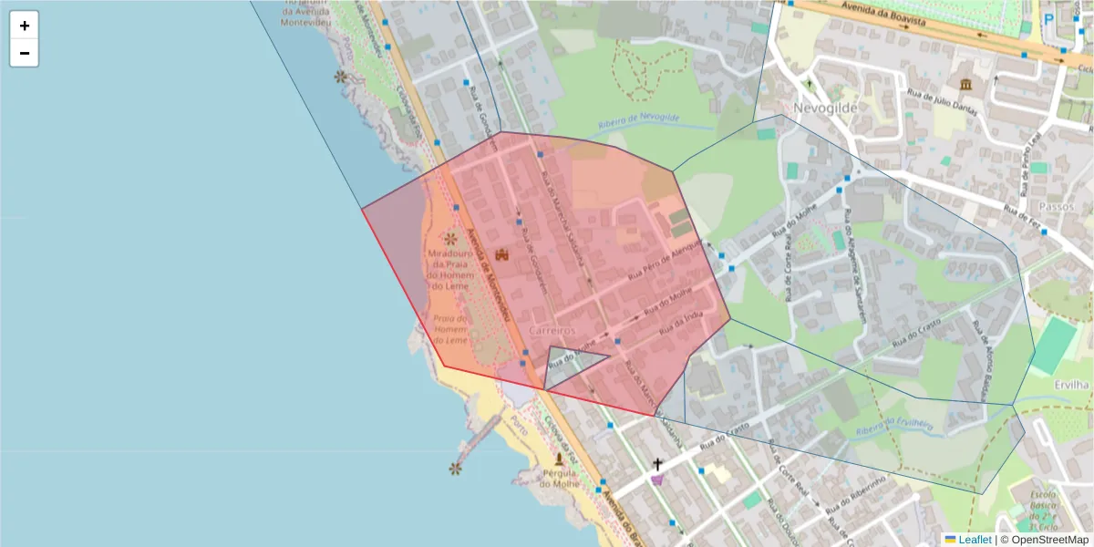 Mapa detalhado do código postal 4150-154 com limites, códigos postais vizinhos e agências dos correios