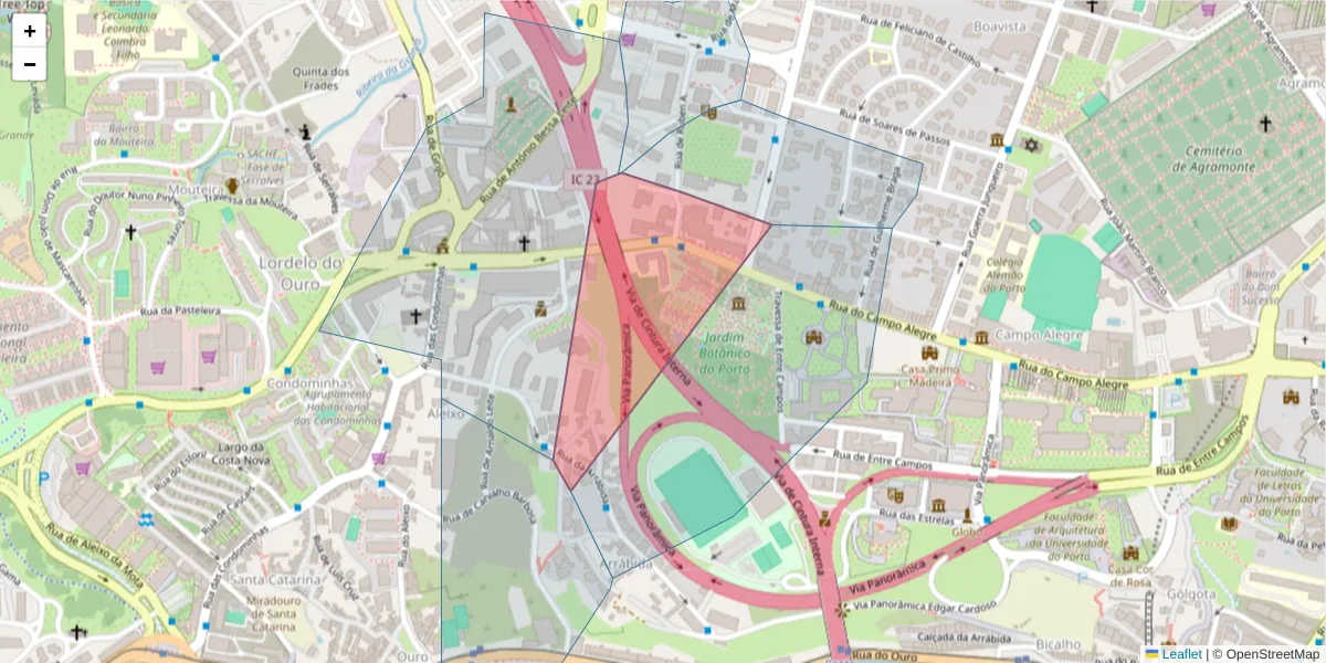 Mapa detalhado do código postal 4150-173 com limites, códigos postais vizinhos e agências dos correios
