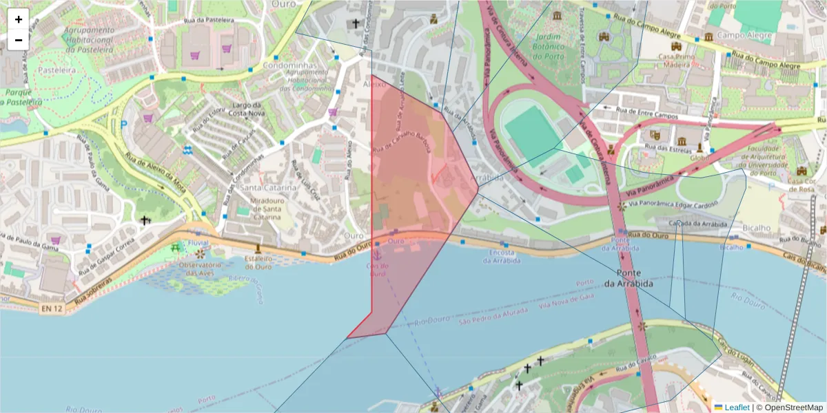 Mapa detalhado do código postal 4150-219 com limites, códigos postais vizinhos e agências dos correios