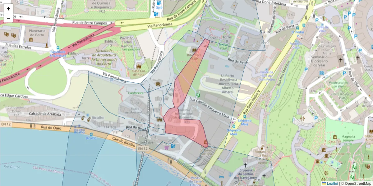 Mapa detalhado do código postal 4150-290 com limites, códigos postais vizinhos e agências dos correios