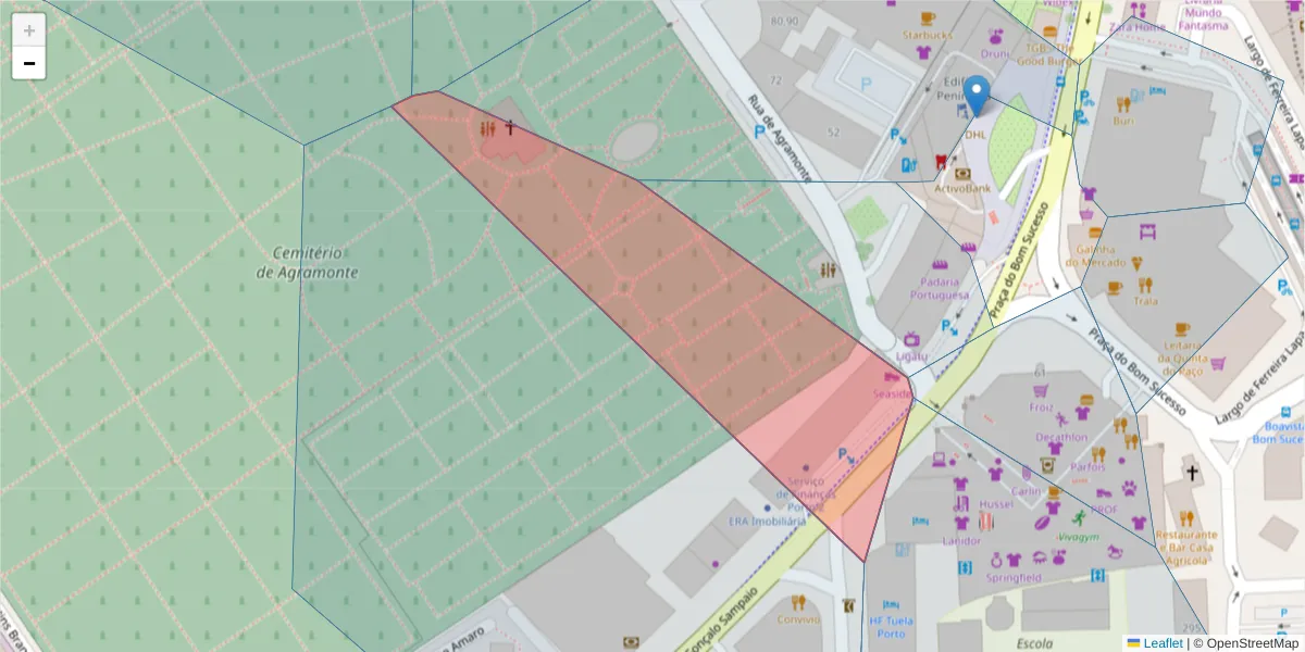 Mapa detalhado do código postal 4150-367 com limites, códigos postais vizinhos e agências dos correios