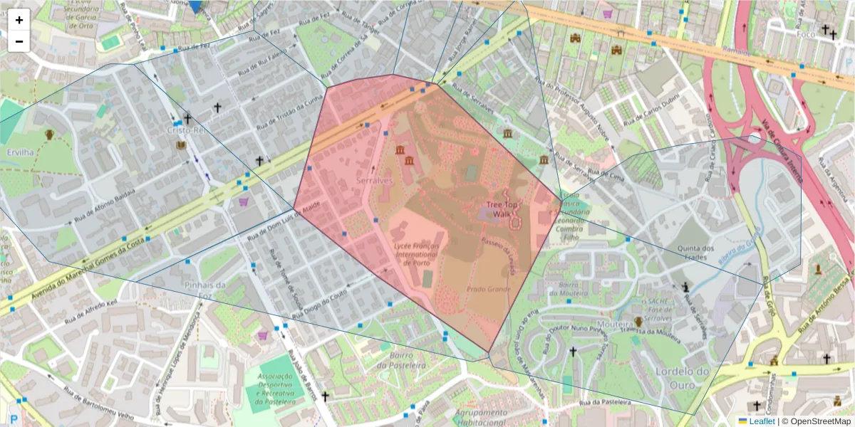 Mapa detalhado do código postal 4150-417 com limites, códigos postais vizinhos e agências dos correios