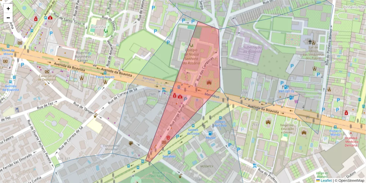 Mapa detalhado do código postal 4150-436 com limites, códigos postais vizinhos e agências dos correios