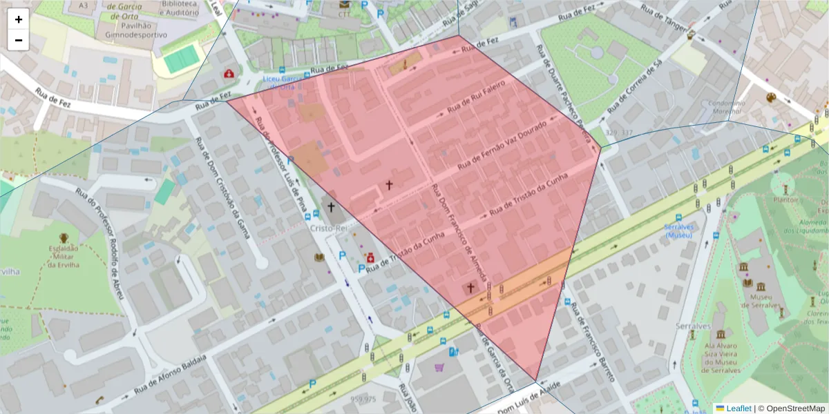 Mapa detalhado do código postal 4150-667 com limites, códigos postais vizinhos e agências dos correios