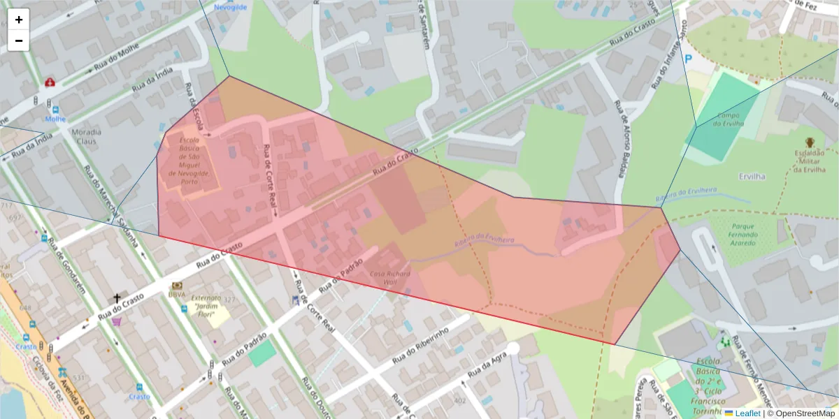 Mapa detalhado do código postal 4150-719 com limites, códigos postais vizinhos e agências dos correios