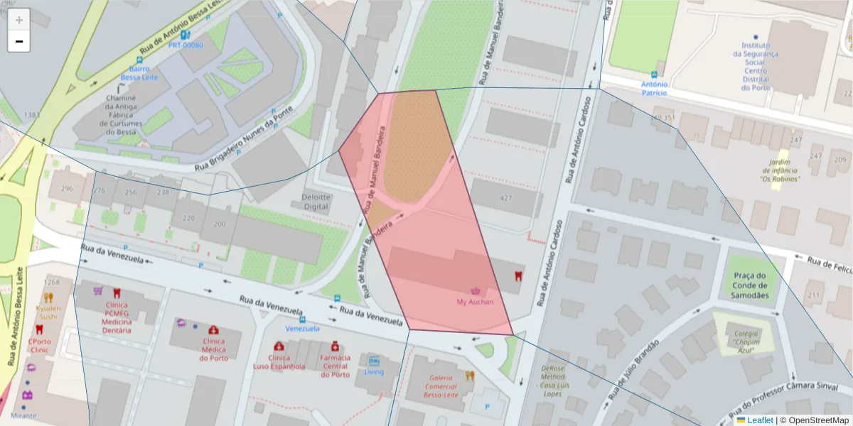 Mapa detalhado do código postal 4150-742 com limites, códigos postais vizinhos e agências dos correios