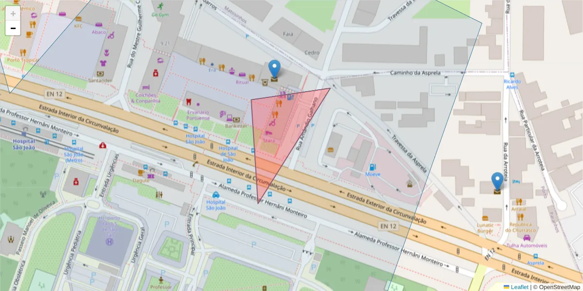 Mapa detalhado do código postal 4200-005 com limites, códigos postais vizinhos e agências dos correios