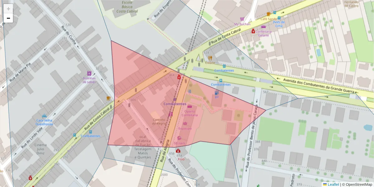 Mapa detalhado do código postal 4200-026 com limites, códigos postais vizinhos e agências dos correios