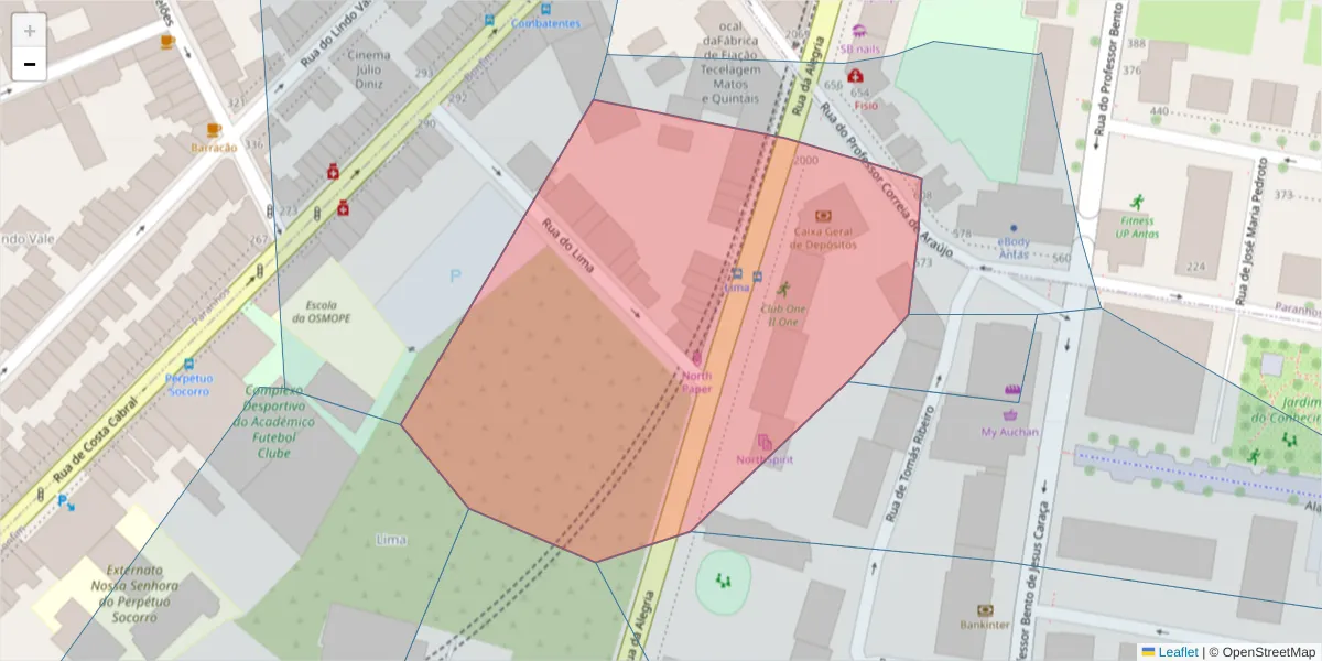 Mapa detalhado do código postal 4200-027 com limites, códigos postais vizinhos e agências dos correios