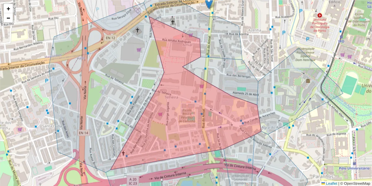 Mapa detalhado do código postal 4200-062 com limites, códigos postais vizinhos e agências dos correios