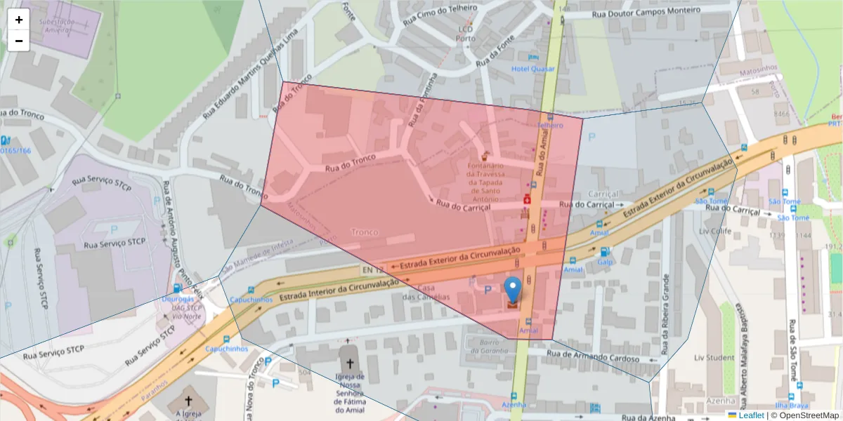 Mapa detalhado do código postal 4200-064 com limites, códigos postais vizinhos e agências dos correios