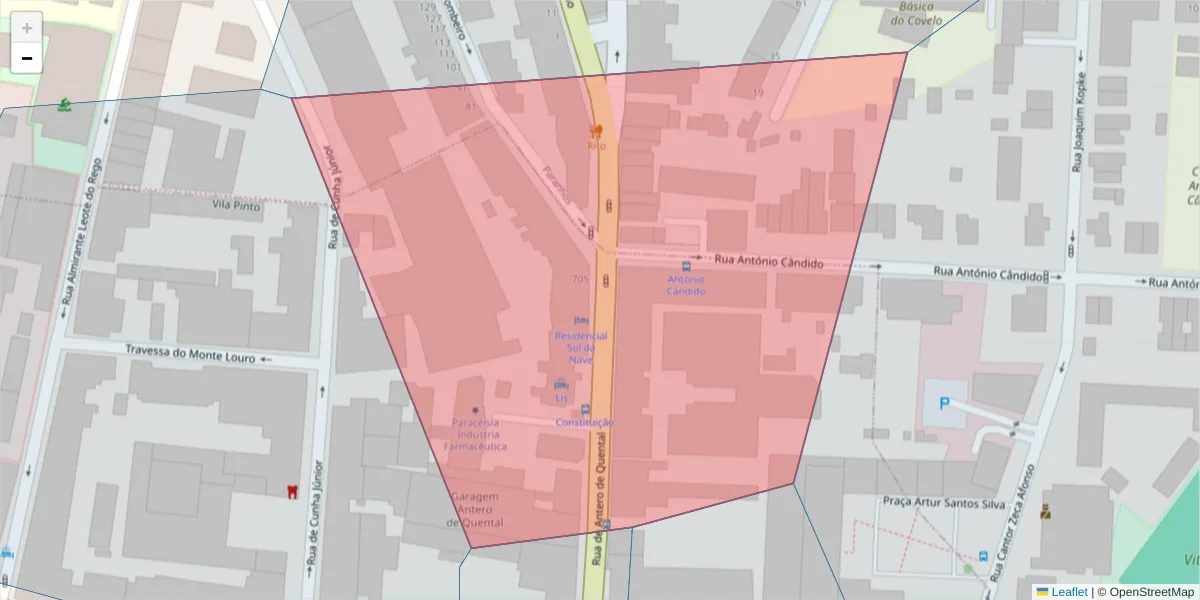 Mapa detalhado do código postal 4200-068 com limites, códigos postais vizinhos e agências dos correios