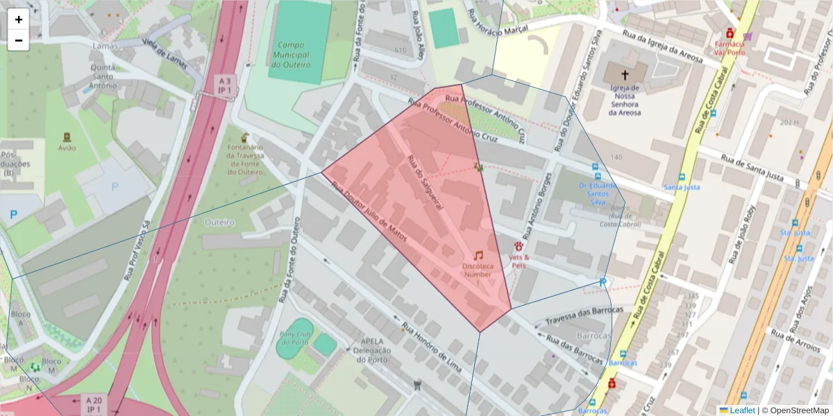 Mapa detalhado do código postal 4200-110 com limites, códigos postais vizinhos e agências dos correios