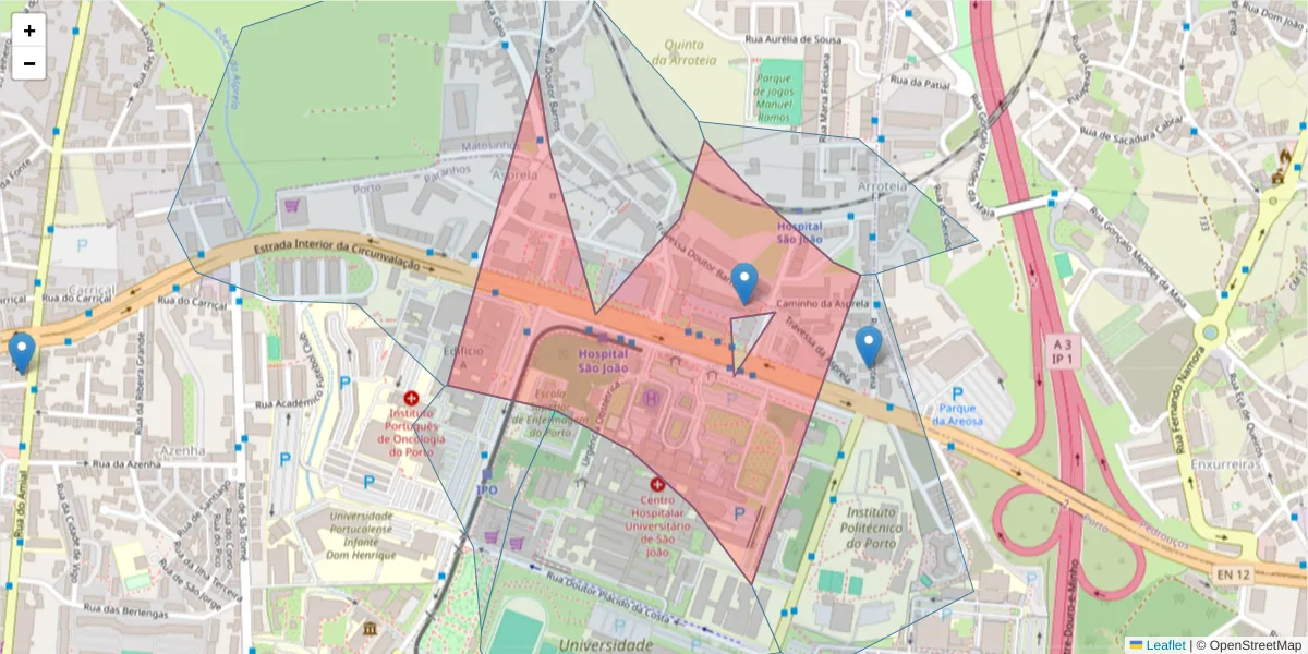 Mapa detalhado do código postal 4200-162 com limites, códigos postais vizinhos e agências dos correios