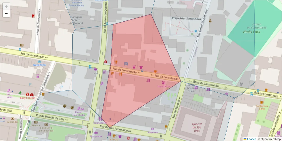 Mapa detalhado do código postal 4200-196 com limites, códigos postais vizinhos e agências dos correios