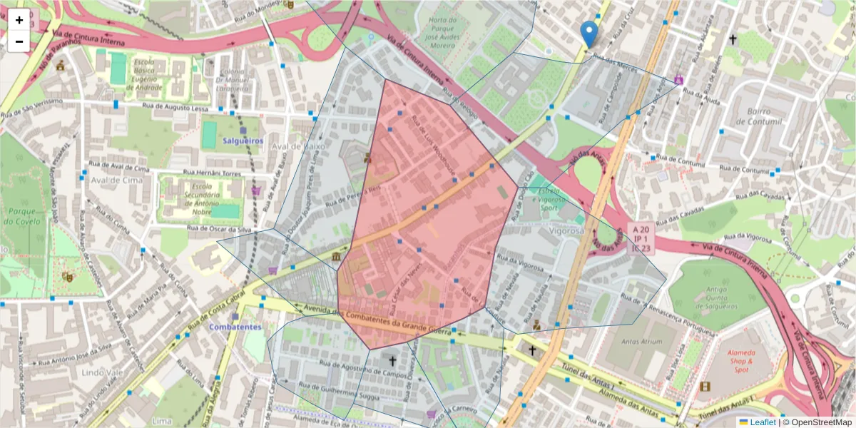 Mapa detalhado do código postal 4200-212 com limites, códigos postais vizinhos e agências dos correios