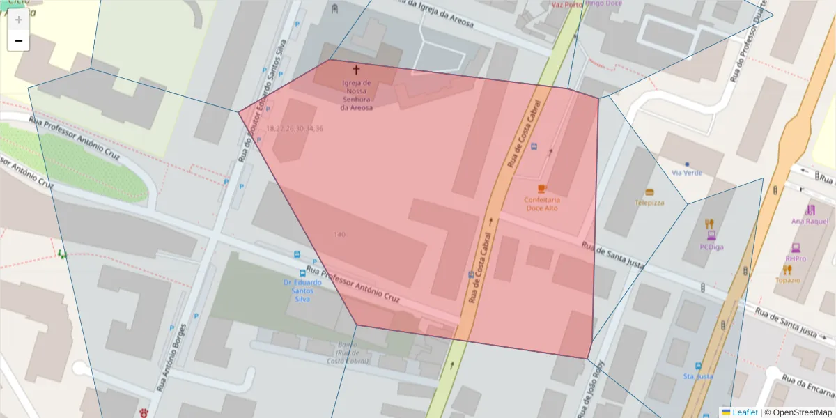 Mapa detalhado do código postal 4200-218 com limites, códigos postais vizinhos e agências dos correios