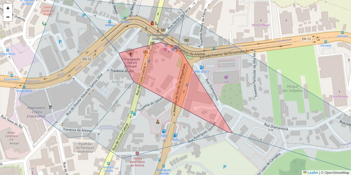 Mapa detalhado do código postal 4200-258 com limites, códigos postais vizinhos e agências dos correios
