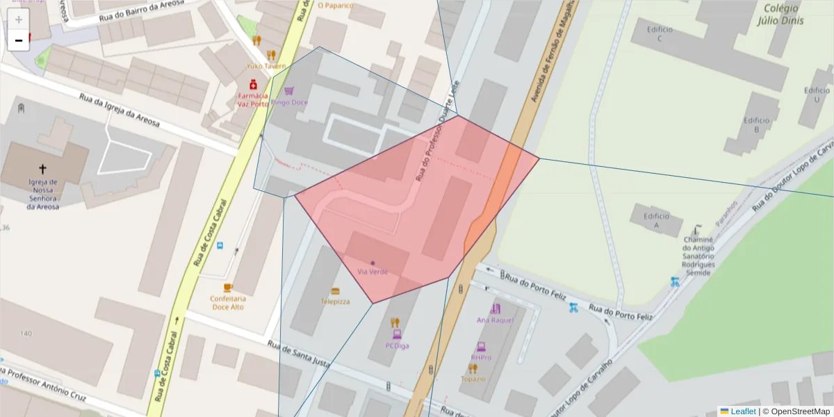 Mapa detalhado do código postal 4200-283 com limites, códigos postais vizinhos e agências dos correios