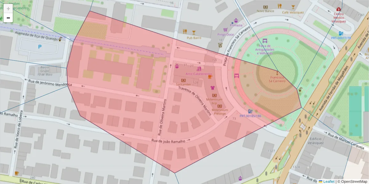 Mapa detalhado do código postal 4200-312 com limites, códigos postais vizinhos e agências dos correios