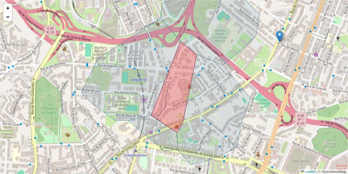 Mapa detalhado do código postal 4200-347 com limites, códigos postais vizinhos e agências dos correios