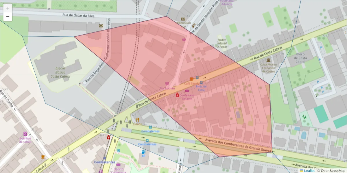 Mapa detalhado do código postal 4200-349 com limites, códigos postais vizinhos e agências dos correios