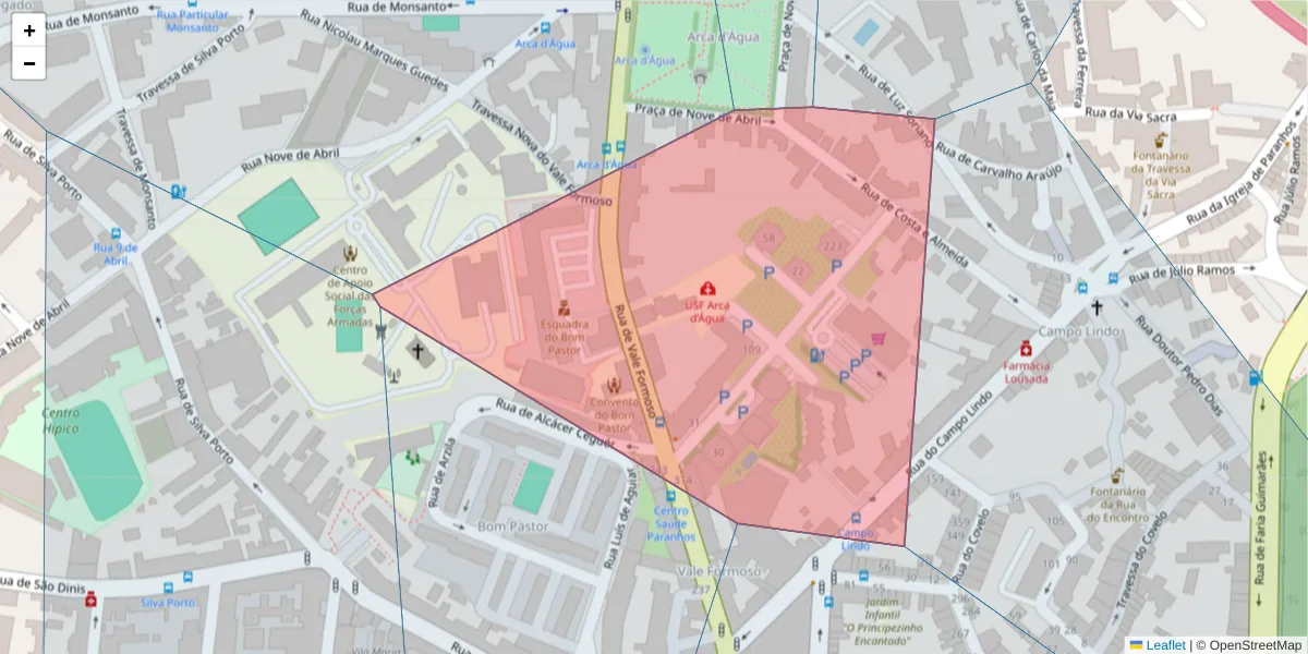 Mapa detalhado do código postal 4200-604 com limites, códigos postais vizinhos e agências dos correios