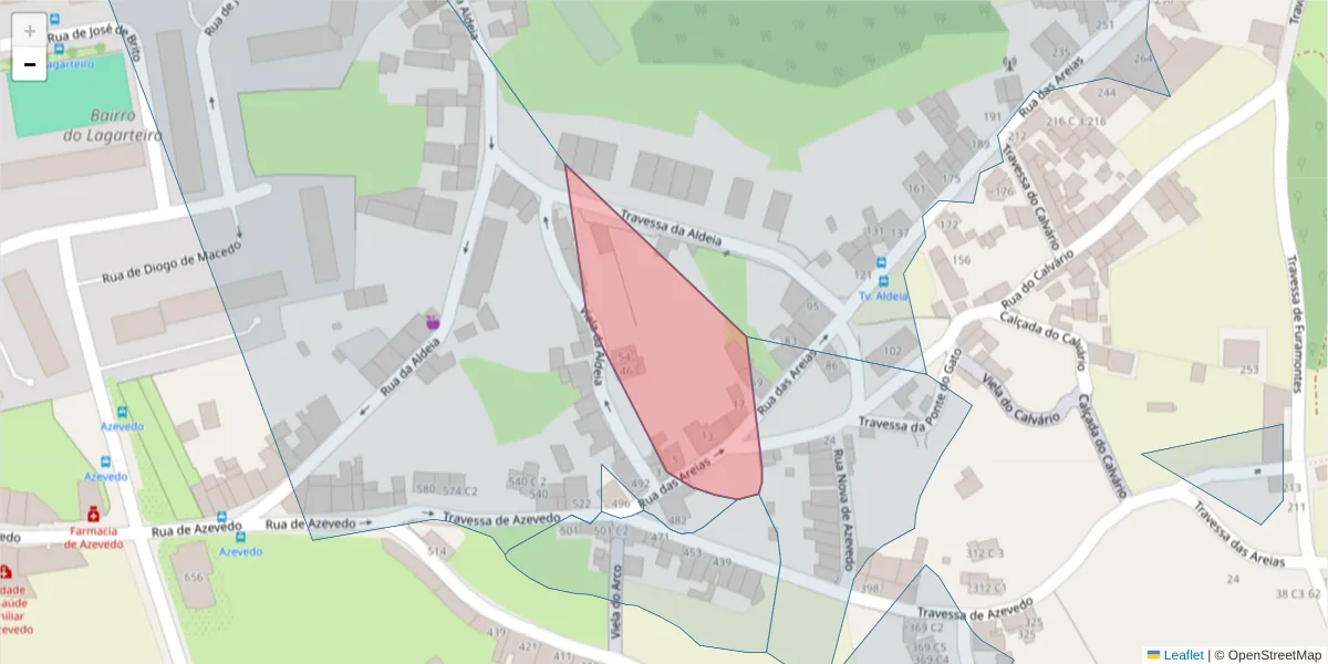 Mapa detalhado do código postal 4300-038 com limites, códigos postais vizinhos e agências dos correios