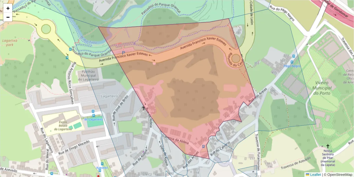 Mapa detalhado do código postal 4300-039 com limites, códigos postais vizinhos e agências dos correios