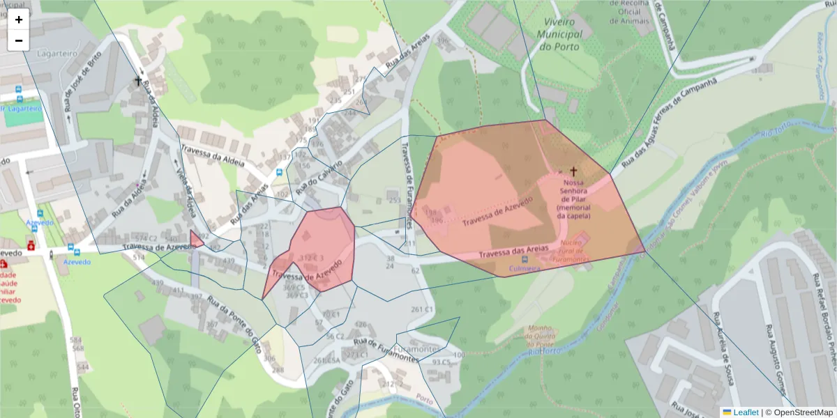 Mapa detalhado do código postal 4300-052 com limites, códigos postais vizinhos e agências dos correios