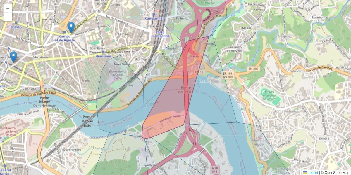 Mapa detalhado do código postal 4300-219 com limites, códigos postais vizinhos e agências dos correios