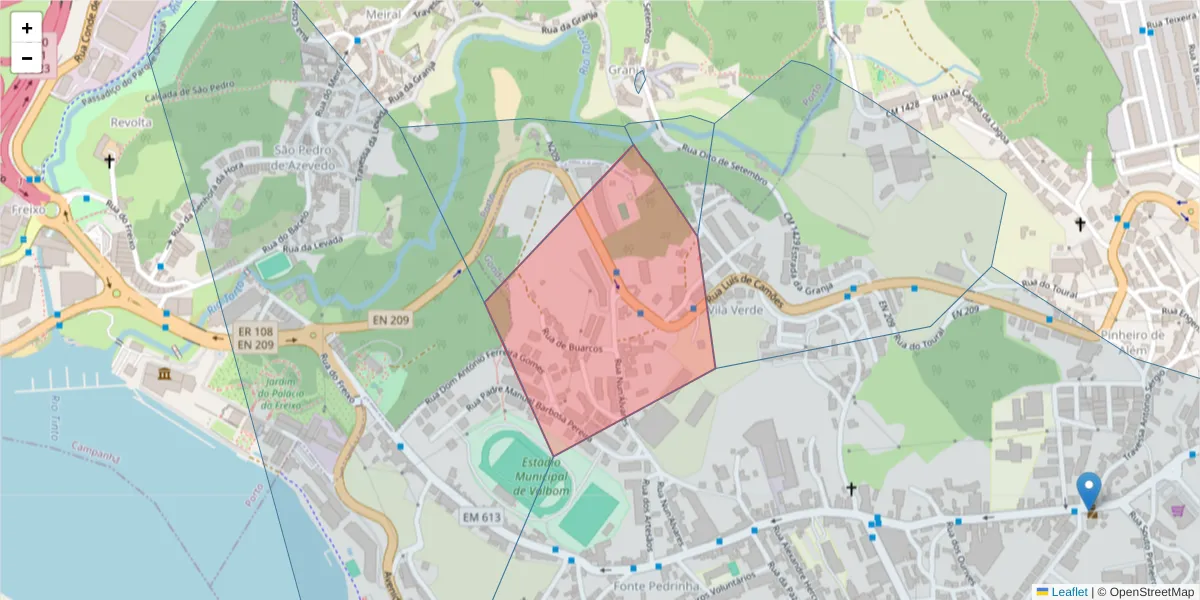 Mapa detalhado do código postal 4300-278 com limites, códigos postais vizinhos e agências dos correios