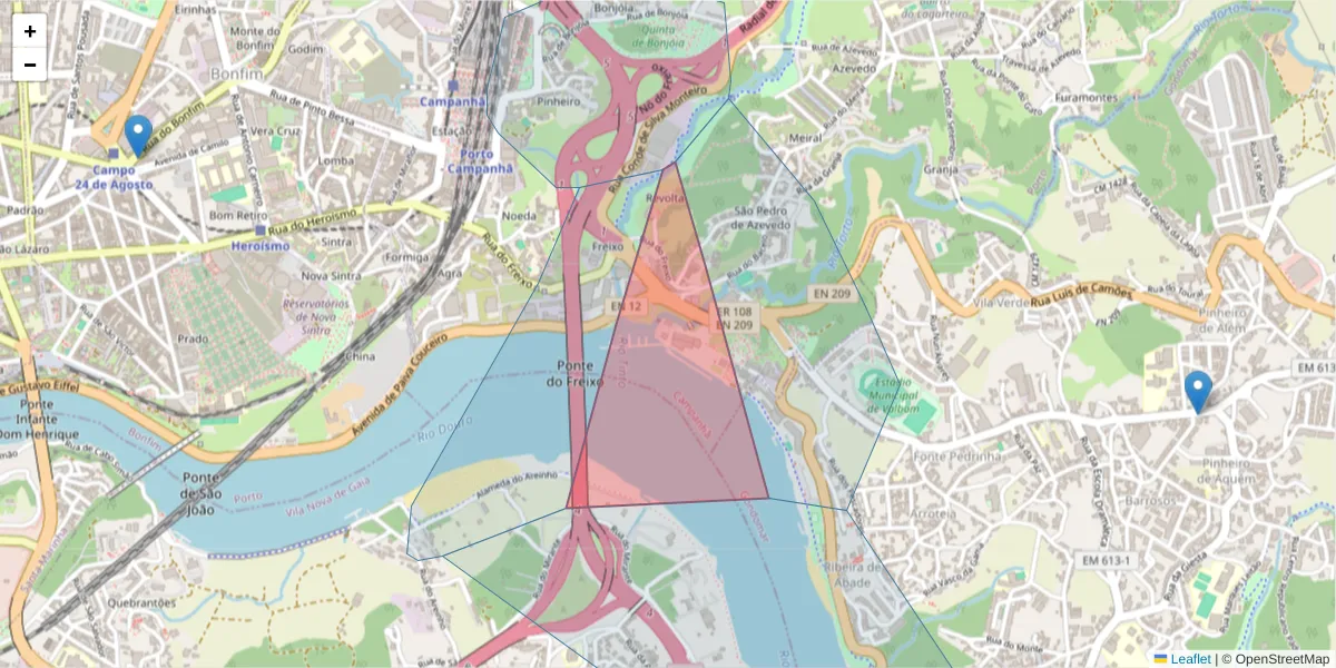 Mapa detalhado do código postal 4300-316 com limites, códigos postais vizinhos e agências dos correios