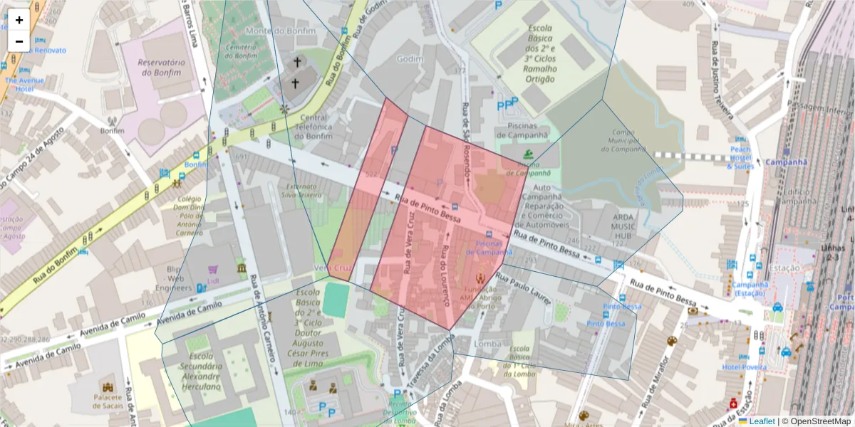 Mapa detalhado do código postal 4300-428 com limites, códigos postais vizinhos e agências dos correios