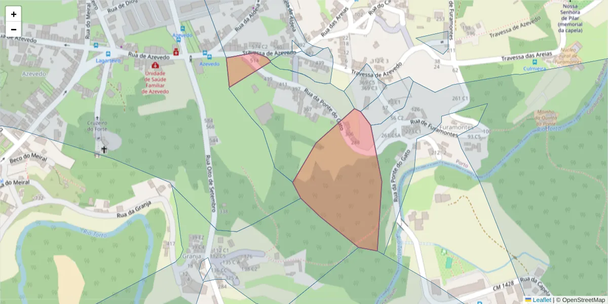Mapa detalhado do código postal 4300-438 com limites, códigos postais vizinhos e agências dos correios
