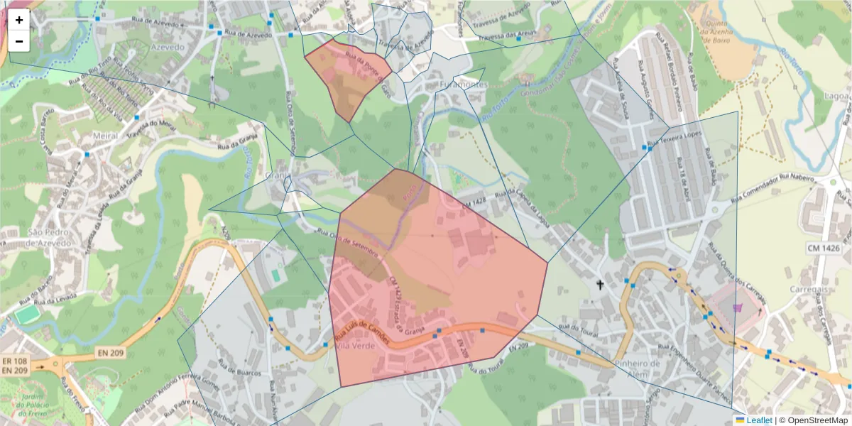 Mapa detalhado do código postal 4300-440 com limites, códigos postais vizinhos e agências dos correios