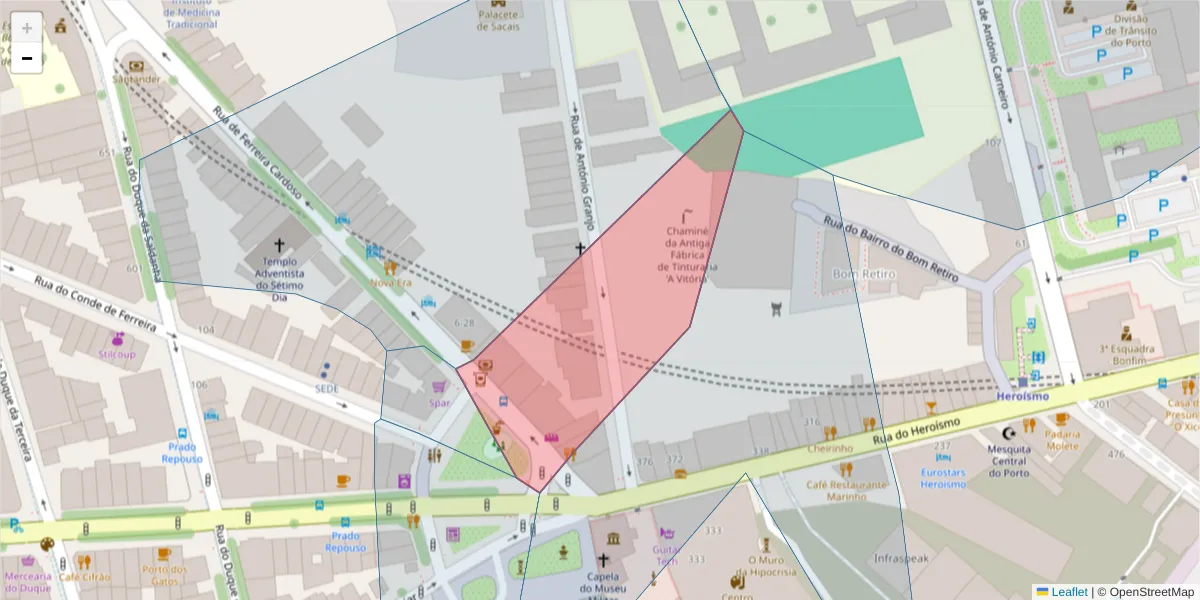 Mapa detalhado do código postal 4300-486 com limites, códigos postais vizinhos e agências dos correios