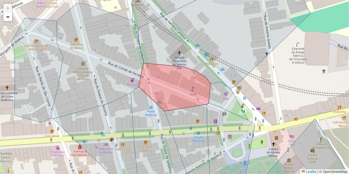 Mapa detalhado do código postal 4300 com limites, códigos postais vizinhos e agências dos correios