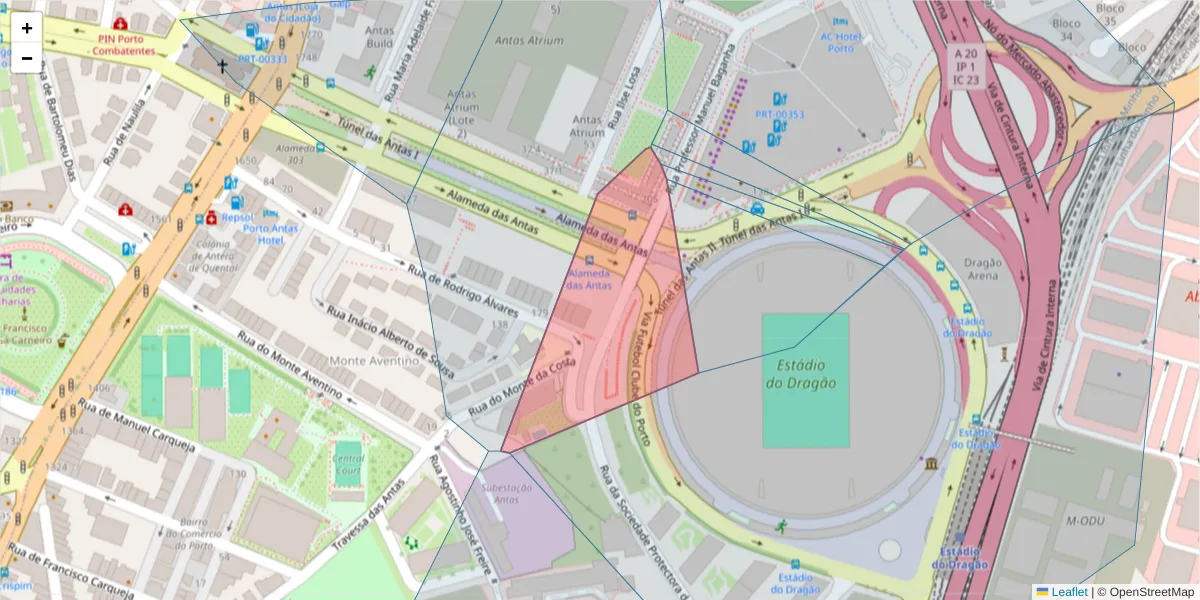 Mapa detalhado do código postal 4350-009 com limites, códigos postais vizinhos e agências dos correios