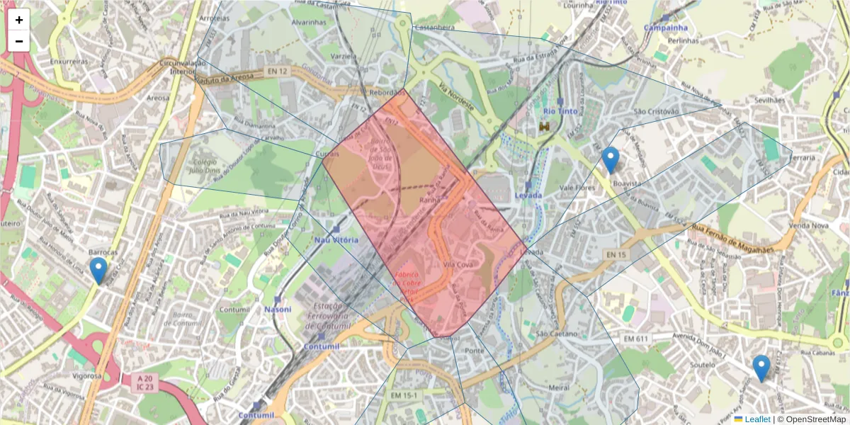 Mapa detalhado do código postal 4350-113 com limites, códigos postais vizinhos e agências dos correios