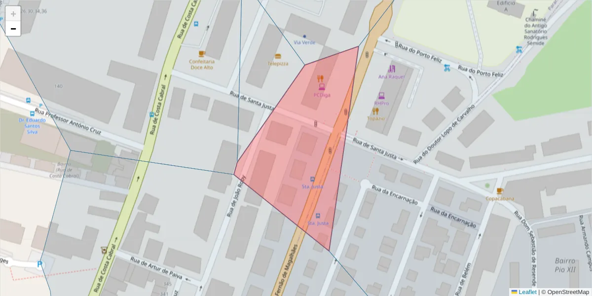 Mapa detalhado do código postal 4350-174 com limites, códigos postais vizinhos e agências dos correios