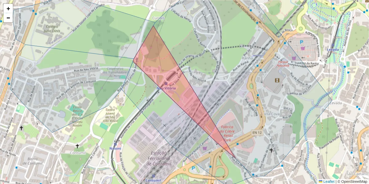 Mapa detalhado do código postal 4350-217 com limites, códigos postais vizinhos e agências dos correios