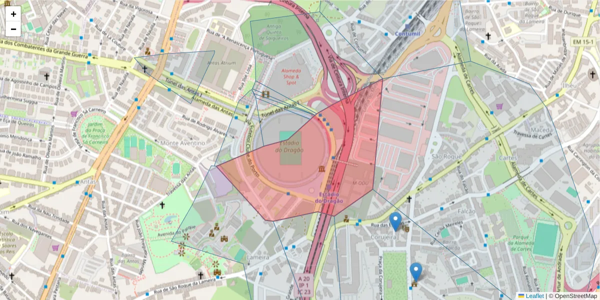 Mapa detalhado do código postal 4350-415 com limites, códigos postais vizinhos e agências dos correios