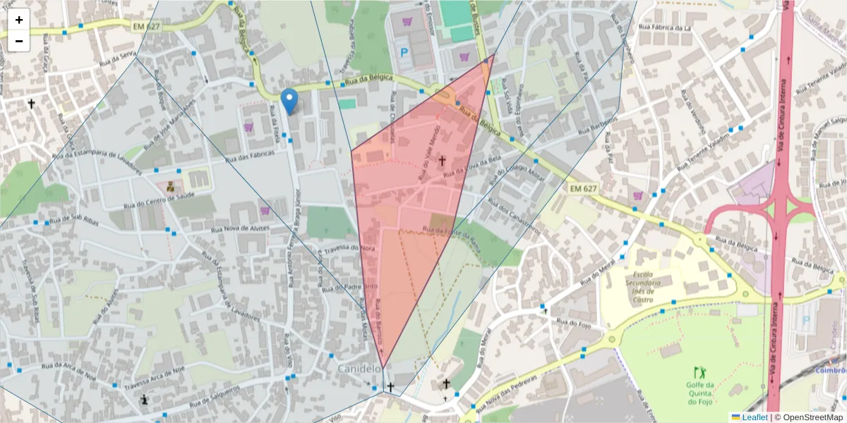 Mapa detalhado do código postal 4400-046 com limites, códigos postais vizinhos e agências dos correios